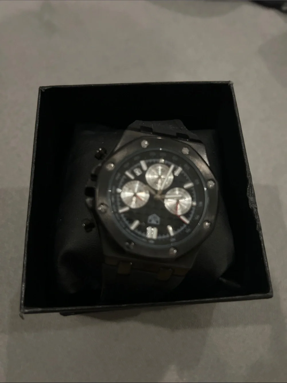 Men's Black Chronograph Sport Watch - Classic Stainless Accent